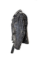 Studded Fashion Jacket Punk Women's Cow Leather, Silver Heavy Metal Spiked Stud Work, Biker Slim Fit Jacket, Studded biker Jacket, Spiked
